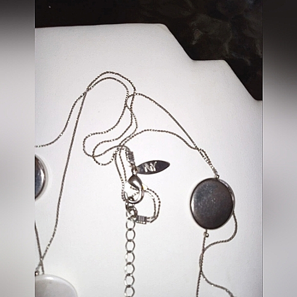 NY Necklace Silver & Gun Metal Color Flat Beads 2 Strand Station 38" - Picture 4 of 5